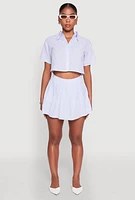 Womens Almost Famous Striped Seersucker Cropped Shirt, Blue, Size S