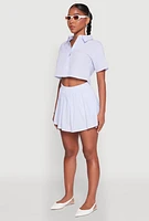 Womens Almost Famous Striped Seersucker Cropped Shirt, Blue, Size S