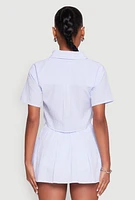 Womens Almost Famous Striped Seersucker Cropped Shirt, Blue, Size S
