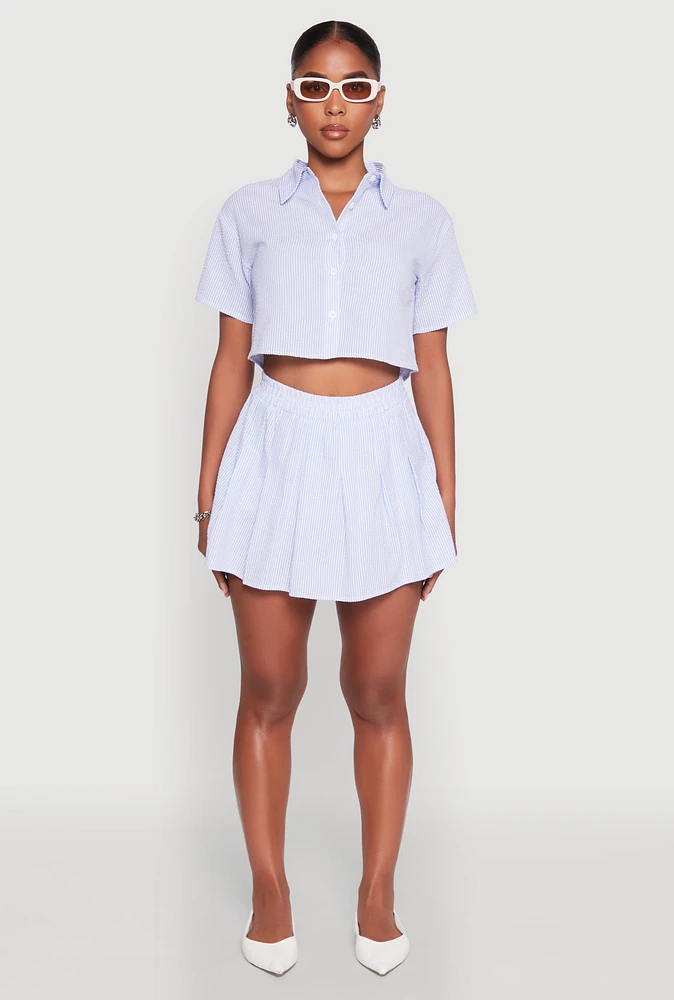 Womens Almost Famous Striped Seersucker Pleated Skirt,
