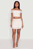 Womens Madden Girl Lace Off The Shoulder Crop Top, Beige, Size L