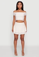 Womens Madden Girl Lace Off The Shoulder Crop Top, Beige, Size L