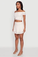 Womens Madden Girl Lace Off The Shoulder Crop Top, Beige, Size L