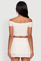 Womens Madden Girl Lace Off The Shoulder Crop Top, Beige, Size L