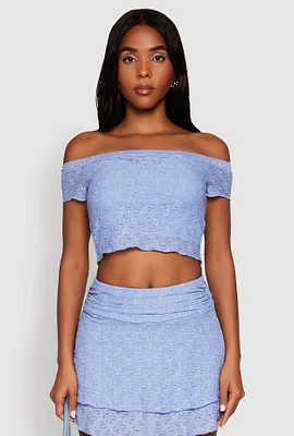 Womens Madden Girl Lace Off The Shoulder Crop Top, Blue, Size M