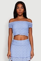 Womens Madden Girl Lace Off The Shoulder Crop Top, Blue, Size M
