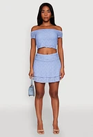 Womens Madden Girl Lace Off The Shoulder Crop Top, Blue, Size M