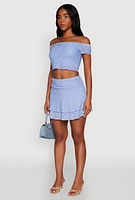 Womens Madden Girl Lace Off The Shoulder Crop Top, Blue, Size M