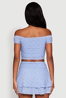 Womens Madden Girl Lace Off The Shoulder Crop Top, Blue, Size M