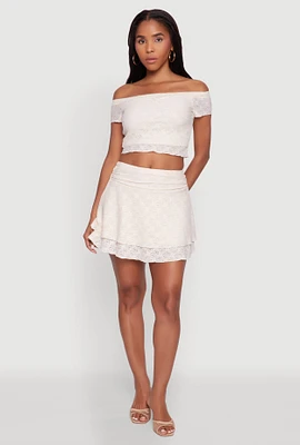 Womens Madden Girl Ruched Lace Tiered Skirt, Khaki, Size XL