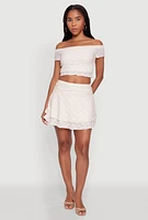 Womens Madden Girl Ruched Lace Tiered Skirt, Khaki, Size XL