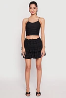 Womens Almost Famous Tiered Cropped Cami, Black, Size M