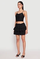 Womens Almost Famous Tiered Cropped Cami, Black, Size M