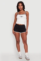 Womens Almost Famous Contrast Trim Graphic Print Crop Cami, White,