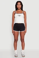 Womens Almost Famous Contrast Trim Graphic Print Crop Cami, White,