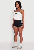 Womens Almost Famous Contrast Trim Graphic Print Crop Cami, White,