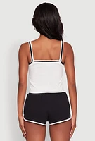 Womens Almost Famous Contrast Trim Graphic Print Crop Cami, White, Size M