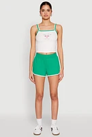 Womens Almost Famous Contrast Trim Graphic Print Crop Cami, White,