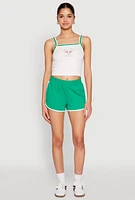 Womens Almost Famous Contrast Trim Graphic Print Crop Cami, White,