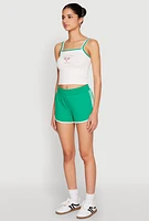 Womens Almost Famous Contrast Trim Graphic Print Crop Cami, White,