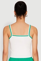 Womens Almost Famous Contrast Trim Graphic Print Crop Cami, White,