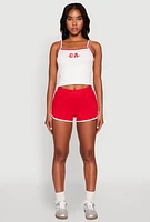 Womens Almost Famous Contrast Trim Graphic Print Crop Cami, White,