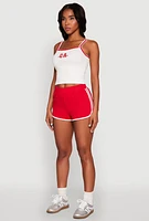 Womens Almost Famous Contrast Trim Graphic Print Crop Cami, White,