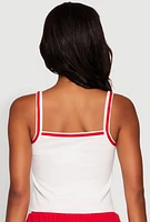 Womens Almost Famous Contrast Trim Graphic Print Crop Cami, White,