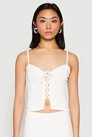 Womens Almost Famous Lace Up Crop Top, White, Size M