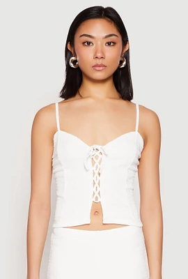 Womens Almost Famous Lace Up Crop Top, White, Size XL