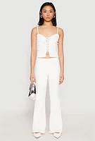 Womens Almost Famous Lace Up Crop Top, White, Size XL