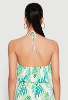 Womens Almost Famous Plisse Tropical Print Cropped Halter Top, XL