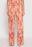 Womens Almost Famous Plisse Tropical Print Palazzo Pants, Orange, Size S