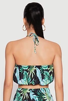 Womens Almost Famous Plisse Tropical Print Halter Crop Top, Multi, Size L