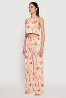 Womens Almost Famous Plisse Tropical Print Halter Crop Top, Multi, Size M
