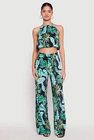 Womens Almost Famous Plisse Tropical Print Pants, Multi,