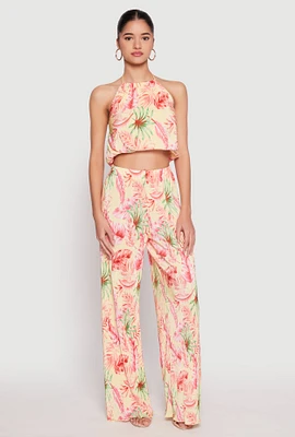 Womens Almost Famous Plisse Tropical Print Pants, Multi,