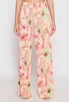 Womens Almost Famous Plisse Tropical Print Pants, Multi, Size M