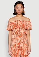 Womens Almost Famous Tropical Print Off the Shoulder Top, Orange, Size L