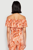 Womens Almost Famous Tropical Print Off the Shoulder Top, Orange, Size L