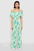 Womens Almost Famous Plisse Leaf Print Pants, Green, Size M