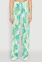 Womens Almost Famous Plisse Leaf Print Pants, Green, Size M