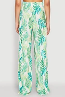 Womens Almost Famous Plisse Leaf Print Pants, Green, Size M