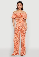 Womens Almost Famous Plisse Leaf Print Pants, Orange, Size XL