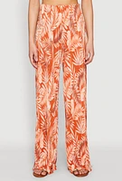 Womens Almost Famous Plisse Leaf Print Pants, Orange, Size XL