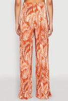 Womens Almost Famous Plisse Leaf Print Pants, Orange, Size XL