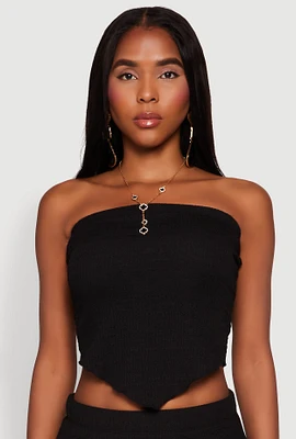 Womens Almost Famous Smocked Handkerchief Hem Tube Top, Black,