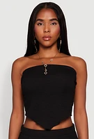 Womens Almost Famous Smocked Handkerchief Hem Tube Top, Black,