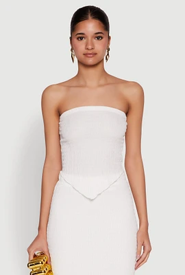 Womens Almost Famous Smocked Handkerchief Hem Tube Top, White, Size S