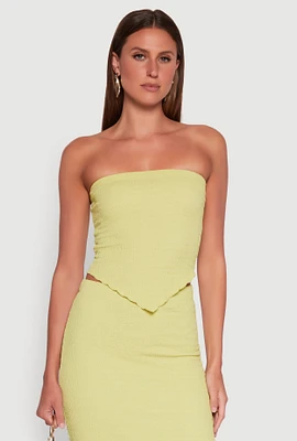 Womens Almost Famous Smocked Handkerchief Hem Tube Top, Green, Size M